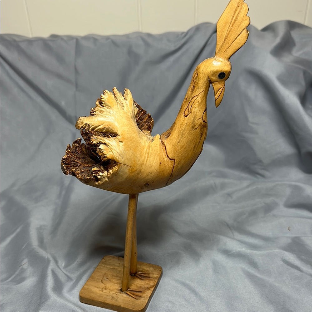 Handcrafted Wooden Bird Sculpture - Natural Brown